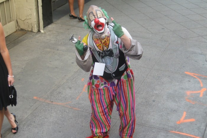 Yucko the Clown outside of the Hudson Theater