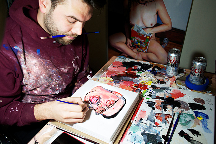 Artist and Stern Show superfan Chris Galo paints Jeff the Drunk.
