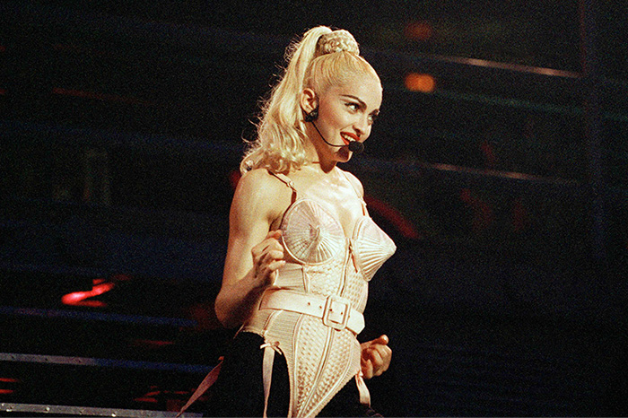Madonna performs during her "Blond Ambition" tour.