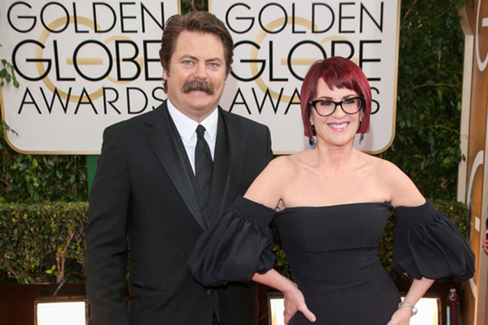 Nick Offerman and Megan Mullally at the 2014 Golden Globes