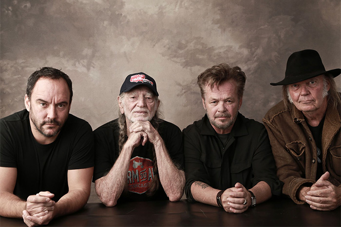 Farm Aid board members Dave Matthews, Willie Nelson, John Mellencamp, and Neil Young.