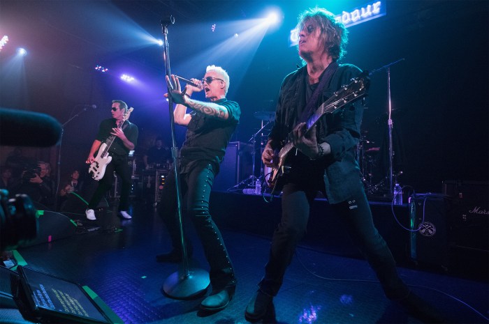 Robert DeLeo, Jeff Gutt, and Dean DeLeo of Stone Temple Pilots perform onstage during SiriusXM Presents Stone Temple Pilots Live from the Troubadour on Nov. 14, 2017 in West Hollywood, Calif.